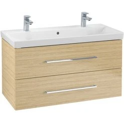 Villeroy & Boch Avento Nordic Oak 1000mm Wall Hung 2-Drawer Double Vanity Unit - Premium Bathroom Furniture