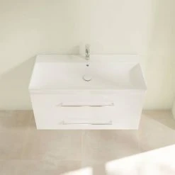 Villeroy & Boch Avento Wall Hung Vanity Unit 1000mm - Crystal White - SAVE03B401 | Modern Bathroom Storage -Vanity Units Shop SAVE03B401 D3 460