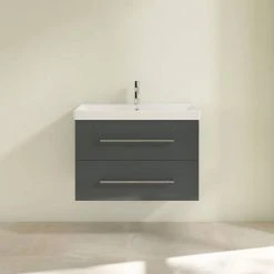 Villeroy & Boch Avento Crystal Grey 800mm Wall Hung 2-Drawer Vanity Unit - Modern Bathroom Storage -Vanity Units Shop SAVE05B101 D2 460