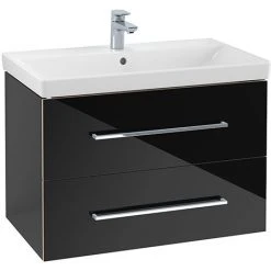 Villeroy & Boch Avento Crystal Black 800mm Wall Hung 2-Drawer Vanity Unit