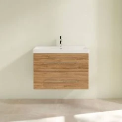 Villeroy & Boch Avento Oak Kansas 800mm Wall Hung 2-Drawer Vanity Unit - Stylish Bathroom Storage Solution -Vanity Units Shop SAVE05RH01 D2 460