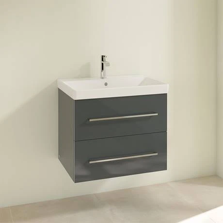 Villeroy & Boch Avento Crystal Grey 650mm Wall Hung 2-Drawer Vanity Unit - Modern Bathroom Storage 2 Villeroy & Boch Avento Crystal Grey 650mm Wall Hung 2-Drawer Vanity Unit - Modern Bathroom Storage - Image 2
