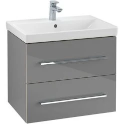 Villeroy & Boch Avento Crystal Grey 650mm Wall Hung 2-Drawer Vanity Unit - Modern Bathroom Storage