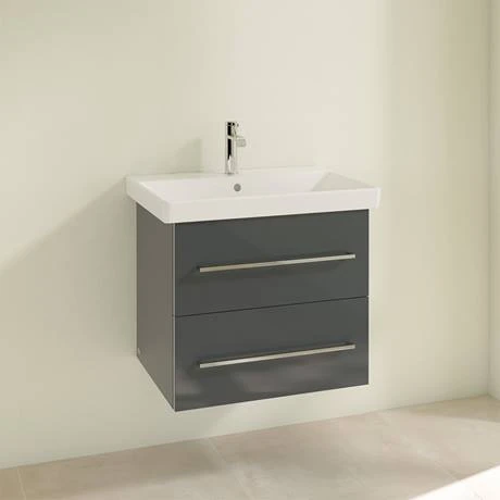 Villeroy & Boch Avento Crystal Grey 600mm Wall Hung 2-Drawer Vanity Unit - Modern Bathroom Storage 2 Villeroy & Boch Avento Crystal Grey 600mm Wall Hung 2-Drawer Vanity Unit - Modern Bathroom Storage - Image 2
