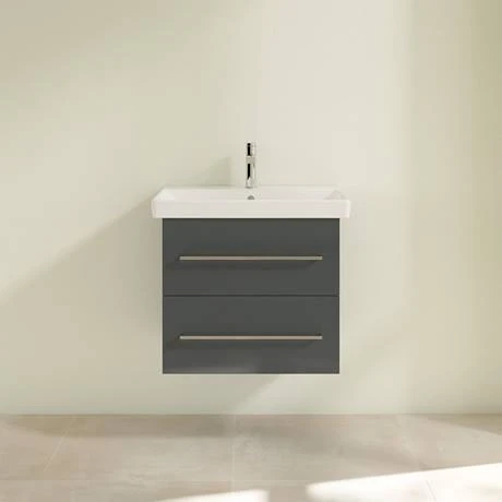 Villeroy & Boch Avento Crystal Grey 600mm Wall Hung 2-Drawer Vanity Unit - Modern Bathroom Storage 3 Villeroy & Boch Avento Crystal Grey 600mm Wall Hung 2-Drawer Vanity Unit - Modern Bathroom Storage - Image 3