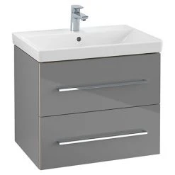 Villeroy & Boch Avento Crystal Grey 600mm Wall Hung 2-Drawer Vanity Unit - Modern Bathroom Storage