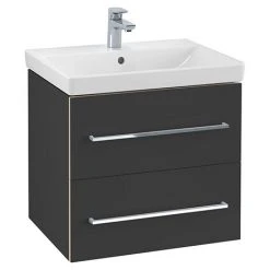 Villeroy & Boch Avento Crystal Black 600mm Wall Hung 2-Drawer Vanity Unit - Modern Bathroom Furniture