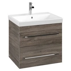Villeroy & Boch Avento Stone Oak 600mm Wall Hung 2-Drawer Vanity Unit - Modern Bathroom Storage