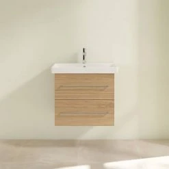 Villeroy & Boch Avento Nordic Oak 600mm Wall Hung 2-Drawer Vanity Unit - Stylish Bathroom Storage Solution -Vanity Units Shop SAVE09VJ01 D2 460