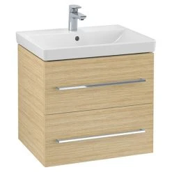 Villeroy & Boch Avento Nordic Oak 600mm Wall Hung 2-Drawer Vanity Unit - Stylish Bathroom Storage Solution