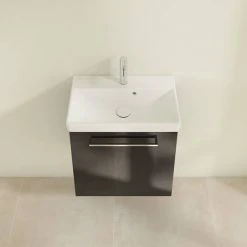 Villeroy & Boch Avento Crystal Black 550mm Wall Hung 1-Door Vanity Unit | Modern Bathroom Storage -Vanity Units Shop SAVE11B301 D3 460