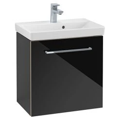 Villeroy & Boch Avento Crystal Black 550mm Wall Hung 1-Door Vanity Unit | Modern Bathroom Storage