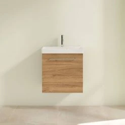 Villeroy & Boch Avento Oak Kansas 550mm Wall Hung 1-Door Vanity Unit - Premium Bathroom Storage Solution -Vanity Units Shop SAVE11RH01 D2 460