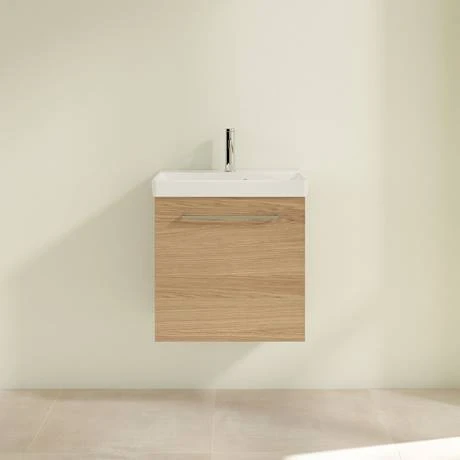 Villeroy & Boch Avento Nordic Oak 550mm Wall Hung 1-Door Vanity Unit - Stylish Bathroom Storage Solution 3 Villeroy & Boch Avento Nordic Oak 550mm Wall Hung 1-Door Vanity Unit - Stylish Bathroom Storage Solution - Image 3