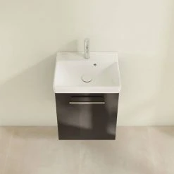 Villeroy & Boch Avento Crystal Black 450mm Wall Hung 1-Door Vanity Unit - Modern Bathroom Storage Solution -Vanity Units Shop SAVE15B301 D3 460