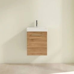 Villeroy & Boch Avento Oak Kansas 450mm Wall Hung 1-Door Vanity Unit -Vanity Units Shop SAVE15RH01 D2 460