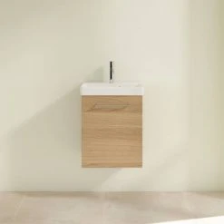 Villeroy & Boch Avento Nordic Oak 450mm Wall Hung 1-Door Vanity Unit | Modern Bathroom Furniture -Vanity Units Shop SAVE15VJ01 D2 460