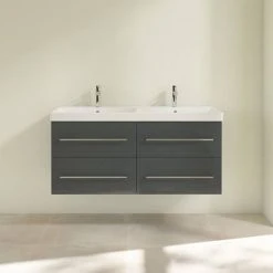 Villeroy & Boch Avento Crystal Grey 1200mm Wall Hung 4-Drawer Double Vanity Unit - Modern Bathroom Storage Solution -Vanity Units Shop SAVE29B101 D2 460