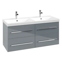 Villeroy & Boch Avento Crystal Grey 1200mm Wall Hung 4-Drawer Double Vanity Unit - Modern Bathroom Storage Solution