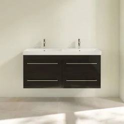 Villeroy & Boch Avento Crystal Black 1200mm Wall Hung 4-Drawer Double Vanity Unit - Modern Bathroom Furniture -Vanity Units Shop SAVE29B301 D2 460