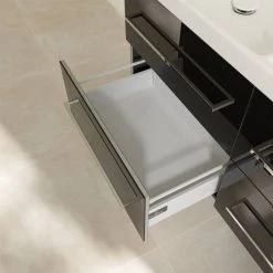 Villeroy & Boch Avento Crystal Black 1200mm Wall Hung 4-Drawer Double Vanity Unit - Modern Bathroom Furniture -Vanity Units Shop SAVE29B301 D5 460