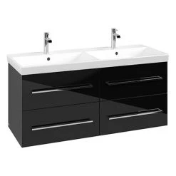Villeroy & Boch Avento Crystal Black 1200mm Wall Hung 4-Drawer Double Vanity Unit - Modern Bathroom Furniture
