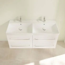 Villeroy & Boch Avento Double Vanity Unit 1180mm in Crystal White | Wall Hung Design - SAVE29B401 -Vanity Units Shop SAVE29B401 D3 460