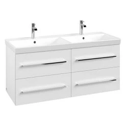 Villeroy & Boch Avento Double Vanity Unit 1180mm in Crystal White | Wall Hung Design - SAVE29B401
