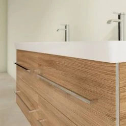 Villeroy & Boch Avento Oak Kansas 1200mm Wall Hung 4-Drawer Double Vanity Unit - Modern Bathroom Storage -Vanity Units Shop SAVE29RH01 D4 460