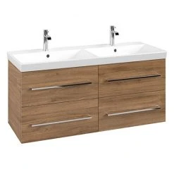 Villeroy & Boch Avento Oak Kansas 1200mm Wall Hung 4-Drawer Double Vanity Unit - Modern Bathroom Storage