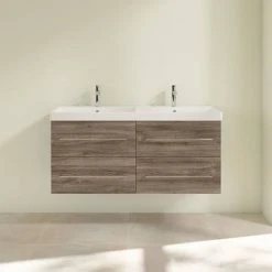 Villeroy & Boch Avento Stone Oak 1200mm Wall Hung 4-Drawer Double Vanity Unit | Modern Bathroom Storage Solution -Vanity Units Shop SAVE29RK01 D2 460