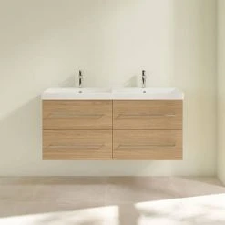 Villeroy & Boch Avento Nordic Oak 1200mm Wall Hung 4-Drawer Double Vanity Unit | Modern Bathroom Furniture -Vanity Units Shop SAVE29VJ01 D2 460