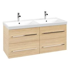 Villeroy & Boch Avento Nordic Oak 1200mm Wall Hung 4-Drawer Double Vanity Unit | Modern Bathroom Furniture