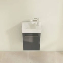 Villeroy & Boch Avento Crystal Grey 360mm Wall Hung Vanity Unit with Left Bowl Basin – Modern Bathroom Design -Vanity Units Shop SAVE31B101 D3 460