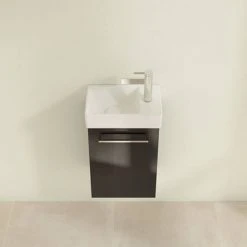 Villeroy & Boch Avento Crystal Black 360mm Wall Hung Vanity Unit with Left Bowl Basin | Modern Bathroom Design -Vanity Units Shop SAVE31B301 D3 460