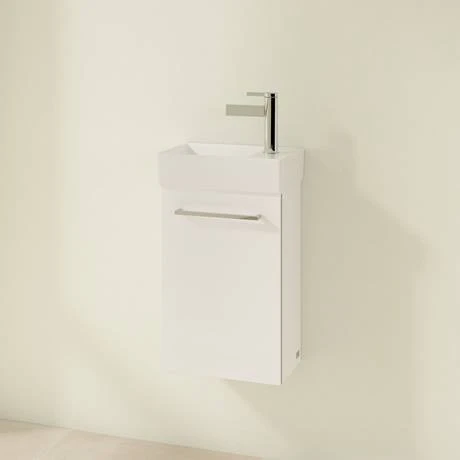 Villeroy & Boch Avento Crystal White 360mm Wall Hung Vanity Unit with Left Bowl Basin | Modern Bathroom Design 2 Villeroy & Boch Avento Crystal White 360mm Wall Hung Vanity Unit with Left Bowl Basin | Modern Bathroom Design - Image 2