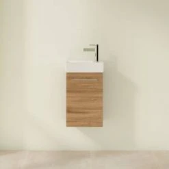 Villeroy & Boch Avento Oak Kansas 360mm Wall Hung Vanity Unit with Left Bowl Basin - Premium Bathroom Storage Solution -Vanity Units Shop SAVE31RH01 D2 460