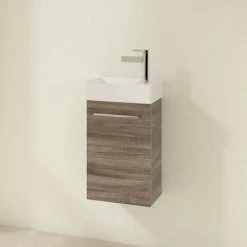 Villeroy & Boch Avento Stone Oak 360mm Wall Hung Vanity Unit with Left Bowl Basin | Premium Bathroom Design -Vanity Units Shop SAVE31RK01 D1N 460
