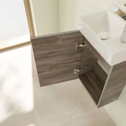 Villeroy & Boch Avento Stone Oak 360mm Wall Hung Vanity Unit with Left Bowl Basin | Premium Bathroom Design -Vanity Units Shop SAVE31RK01 D6 460