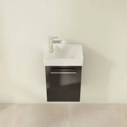 Villeroy & Boch Avento Crystal Black 360mm Wall Hung Vanity Unit with Right Bowl Basin - Modern Bathroom Design -Vanity Units Shop SAVE32B301 D3 460