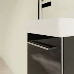 Villeroy & Boch Avento Crystal Black 360mm Wall Hung Vanity Unit with Right Bowl Basin - Modern Bathroom Design -Vanity Units Shop SAVE32B301 D4 460