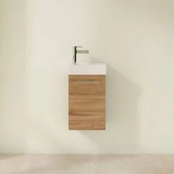 Villeroy & Boch Avento Oak Kansas 360mm Wall Hung Vanity Unit with Right Bowl Basin | Premium Bathroom Furniture -Vanity Units Shop SAVE32RH01 D2 460