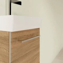 Villeroy & Boch Avento Oak Kansas 360mm Wall Hung Vanity Unit with Right Bowl Basin | Premium Bathroom Furniture -Vanity Units Shop SAVE32RH01 D4 460
