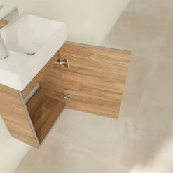 Villeroy & Boch Avento Oak Kansas 360mm Wall Hung Vanity Unit with Right Bowl Basin | Premium Bathroom Furniture -Vanity Units Shop SAVE32RH01 D5 460