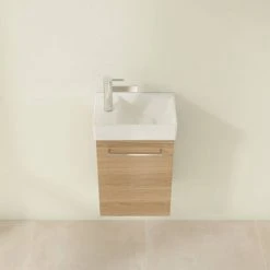 Villeroy & Boch Avento Nordic Oak 360mm Wall Hung Vanity Unit with Right Bowl Basin - Elegant Bathroom Storage Solution -Vanity Units Shop SAVE32VJ01 D3 460