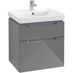 Villeroy & Boch Subway 2.0 Glossy Grey 600mm Wall Hung 2-Drawer Vanity Unit - Modern Bathroom Design