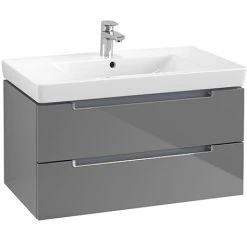 Villeroy & Boch Subway 2.0 Glossy Grey 800mm Wall Hung 2-Drawer Vanity Unit - Modern Bathroom Storage Solution