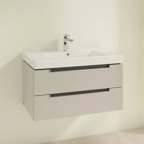 Villeroy & Boch Subway 2.0 Soft Grey 800mm Wall Hung 2-Drawer Vanity Unit - Modern Bathroom Furniture 2 Villeroy & Boch Subway 2.0 Soft Grey 800mm Wall Hung 2-Drawer Vanity Unit - Modern Bathroom Furniture - Image 2