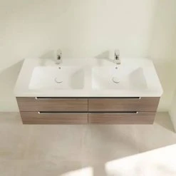 Villeroy & Boch Subway 2.0 Arizona Oak 1300mm Wall Hung Double Basin Vanity Unit | Premium Bathroom Furniture -Vanity Units Shop SBDB13AO D3 460
