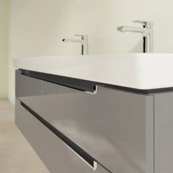 Villeroy & Boch Subway 2.0 Glossy Grey 1300mm Wall Hung Double Basin Vanity Unit - Premium Bathroom Furniture -Vanity Units Shop SBDB13GG D2 460